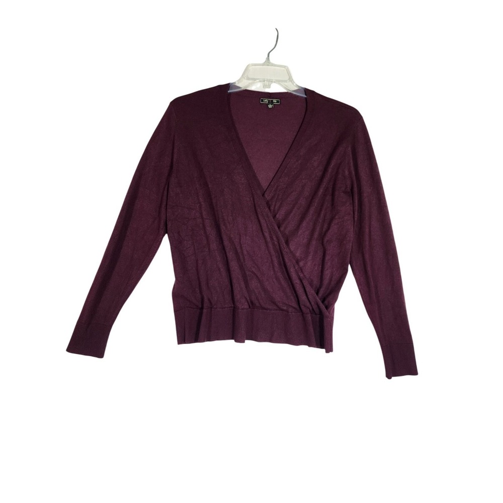 Lety Me Medium Burgundy Faux Wrap Sweater Rayon Balletcore Minimalist Casual